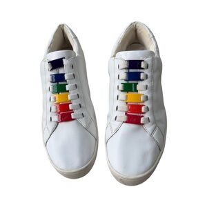 White Leather Sneakers with Rainbow Lace Accents